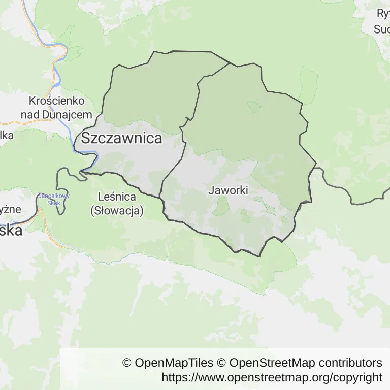 Mapa z zaznaczonym Szczawnicy