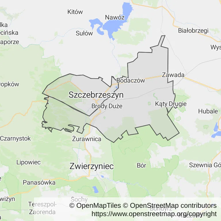 Mapa z zaznaczonym Szczebrzeszynem