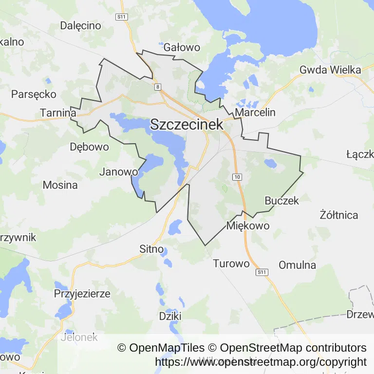 Mapa z zaznaczonym Szczecinkiem