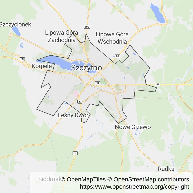 Mapa z zaznaczonym Szczytnem