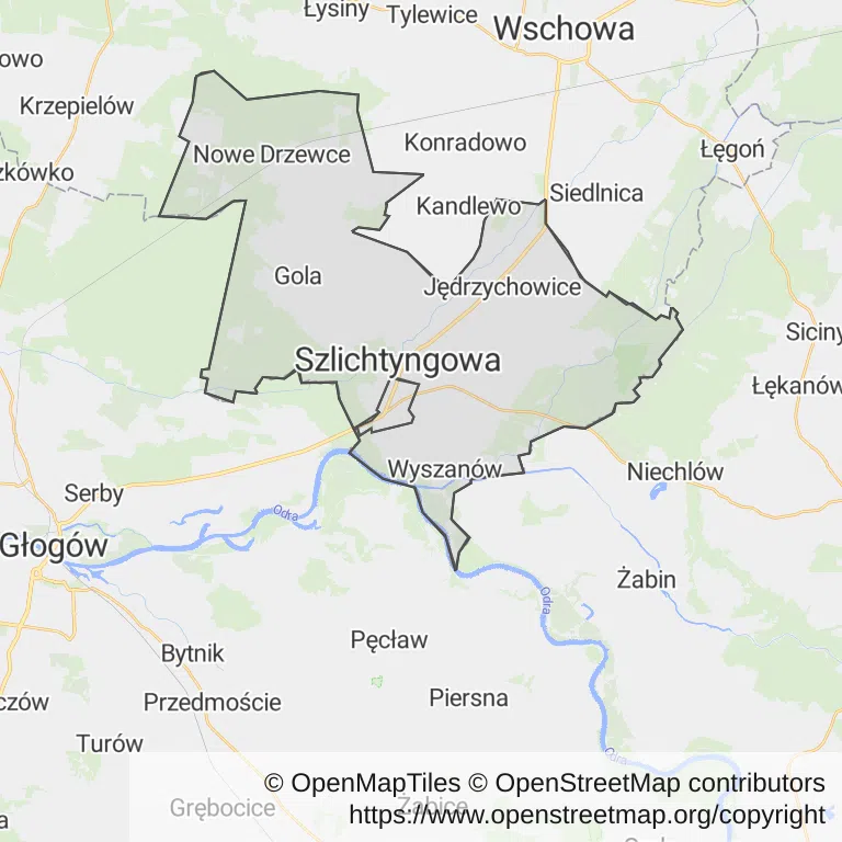 Mapa z zaznaczoną Szlichtyngowem