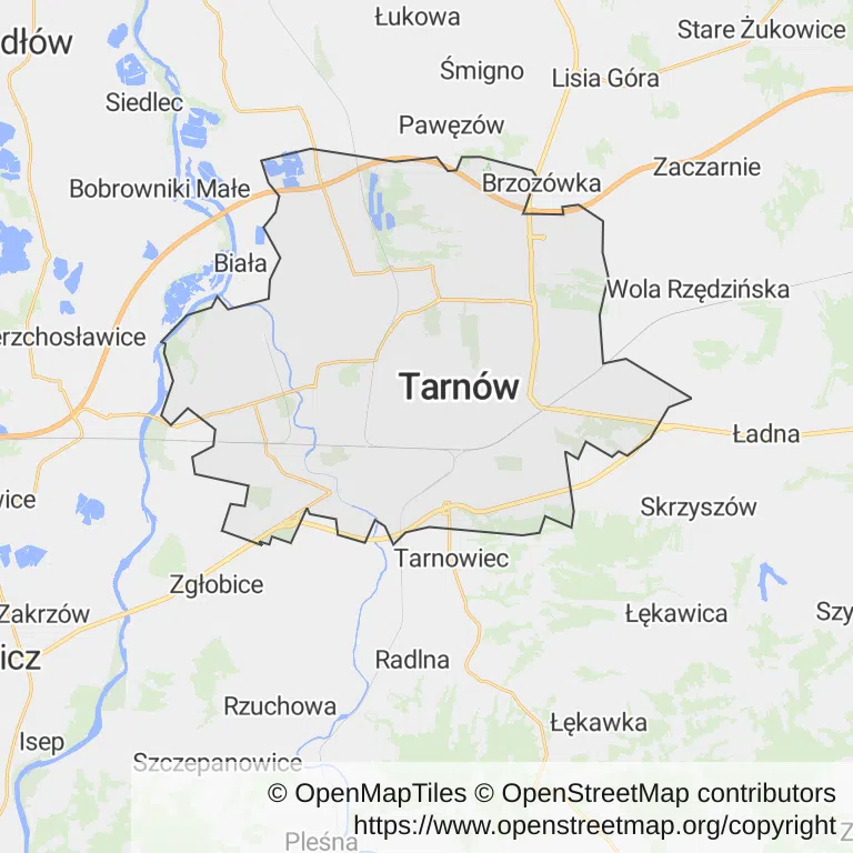 Mapa z zaznaczonym Tarnowem