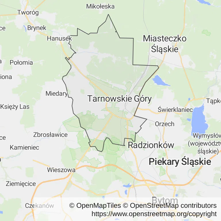 Mapa z zaznaczonym Tarnowskich Górami