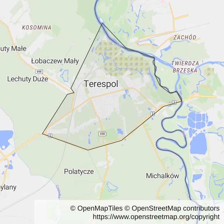 Mapa z zaznaczonym Terespolu