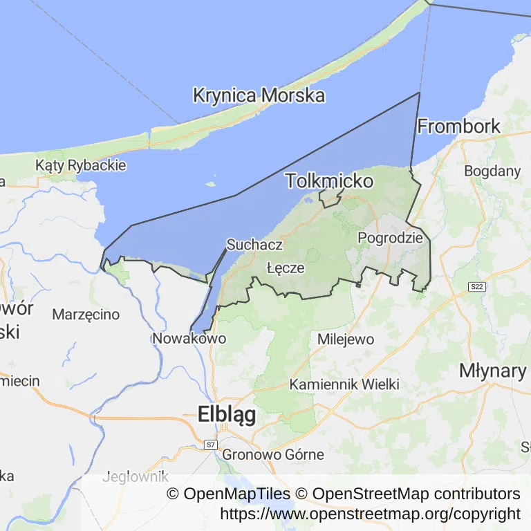 Mapa z zaznaczonym Tolkmickiem