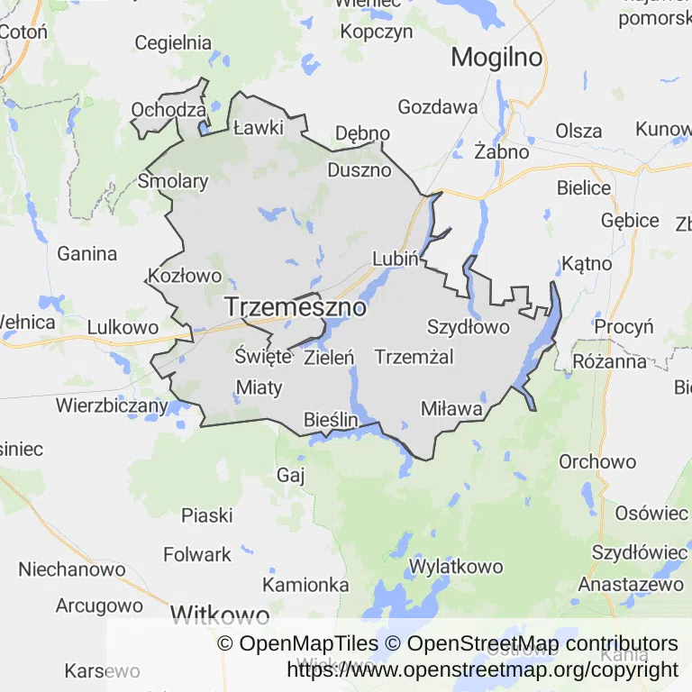 Mapa z zaznaczonym Trzemesznem