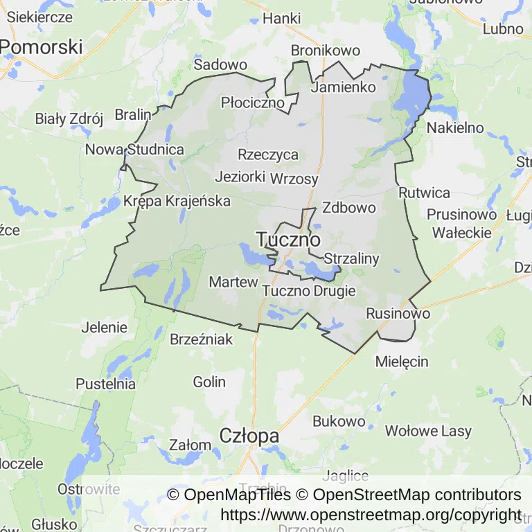 Mapa z zaznaczonym Tucznem