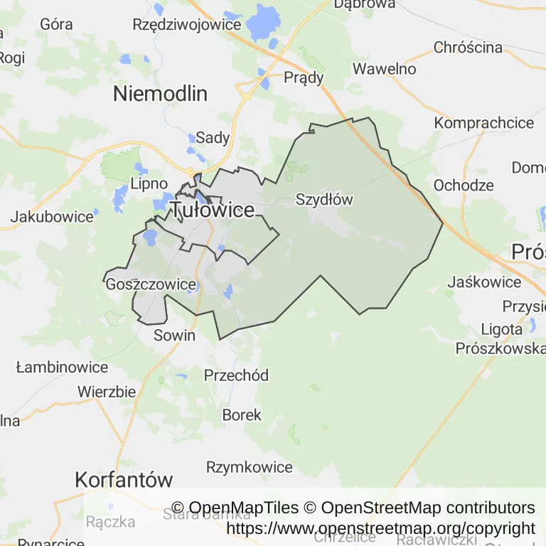 Mapa z zaznaczonymi Tułowicami