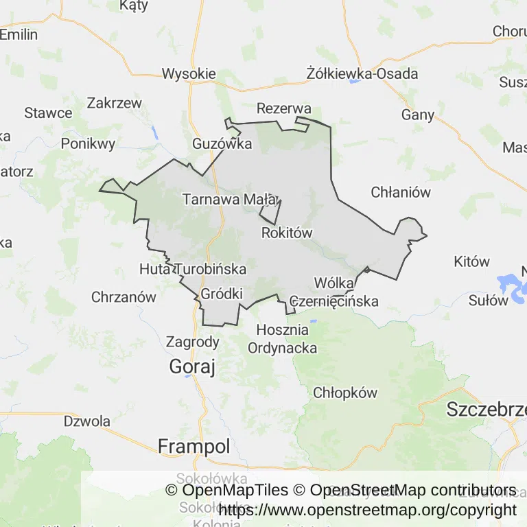 Mapa z zaznaczonym Turobinem