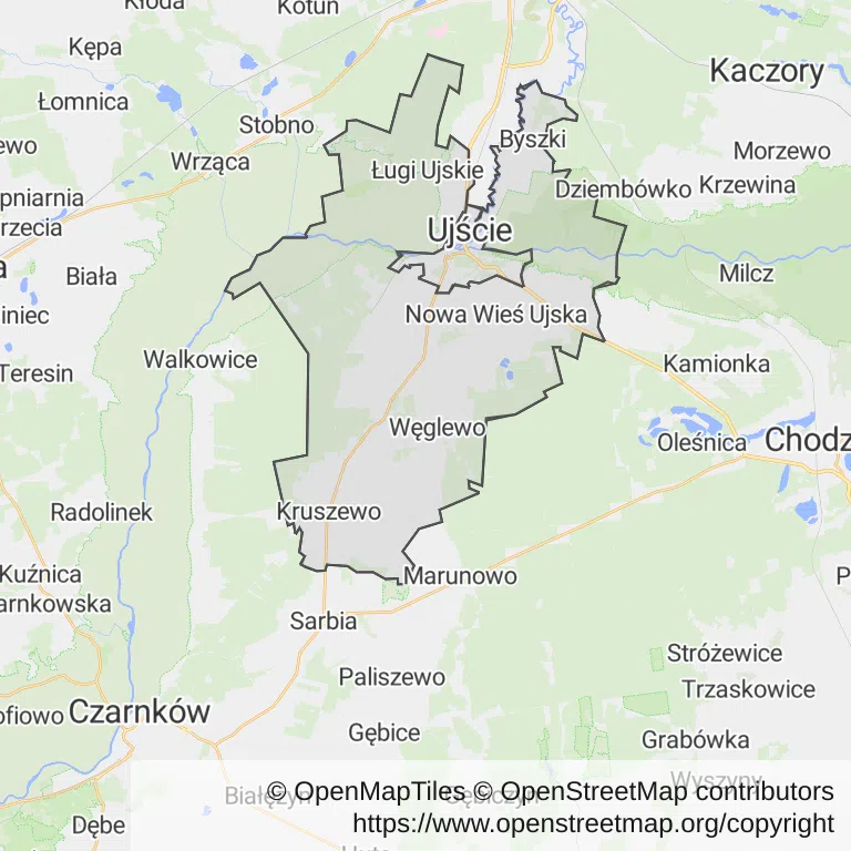 Mapa z zaznaczonym Ujściu
