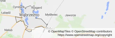Mapa z zaznaczonym Wąbrzeźnem