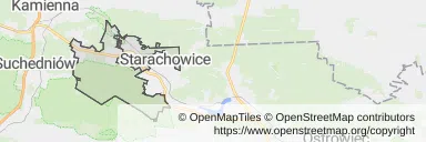 Mapa z zaznaczonym Wąchockiem