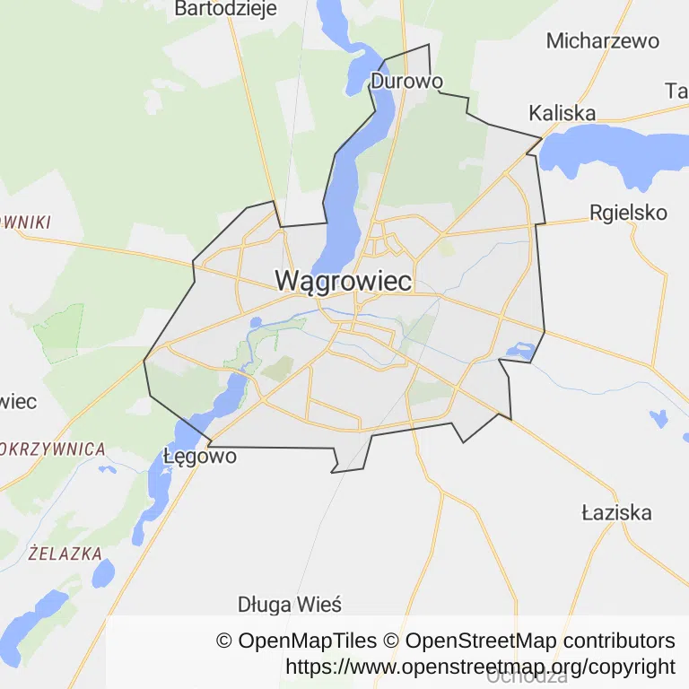 Mapa z zaznaczonym Wągrowcu