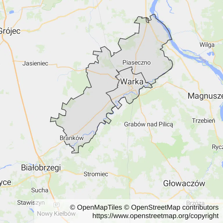 Mapa z zaznaczoną Warką