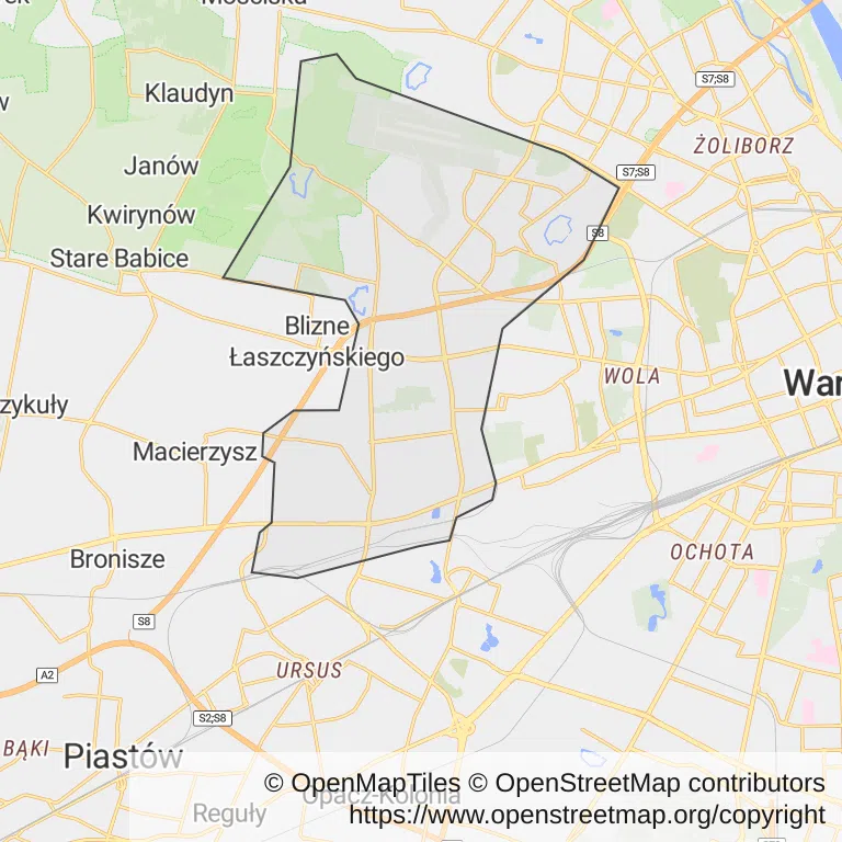 Mapa z zaznaczonym Bemowem w Warszawie