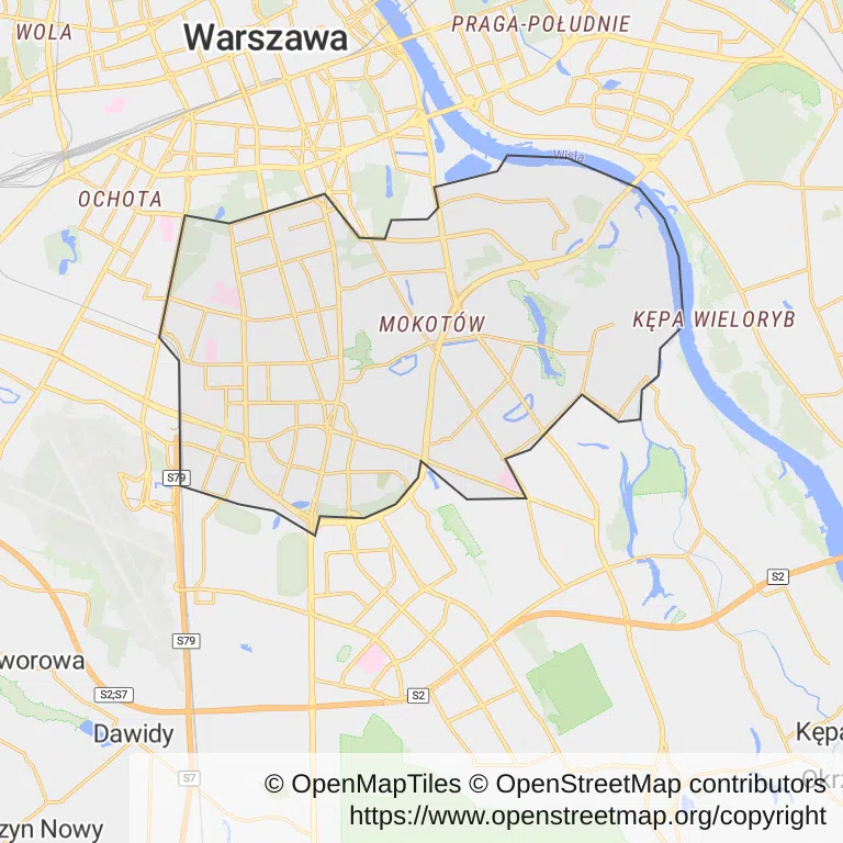Mapa z zaznaczonym Mokotowem w Warszawie