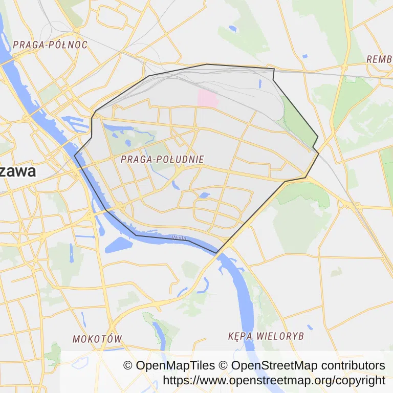 Mapa z zaznaczonym Południem w Warszawie