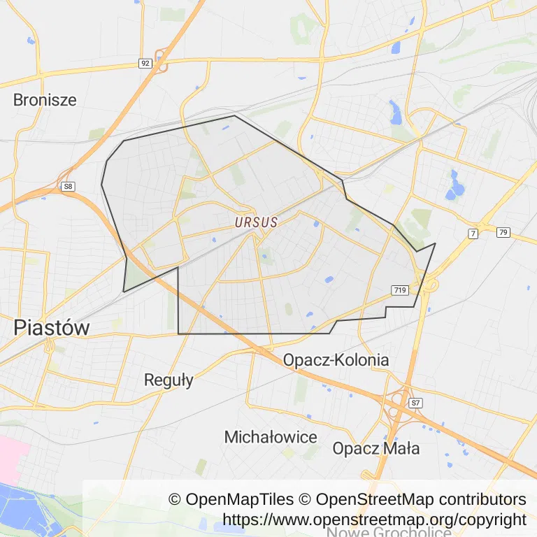 Mapa z zaznaczonym Ursusem w Warszawie