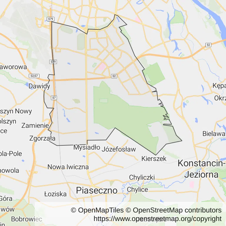 Mapa z zaznaczonym Ursynowem w Warszawie
