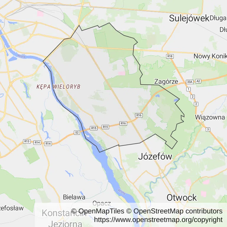 Mapa z zaznaczonym Wawrem w Warszawie