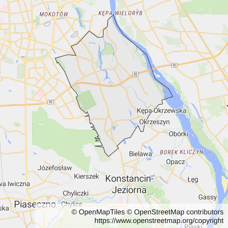 Mapa z zaznaczonym Wilanowem w Warszawie