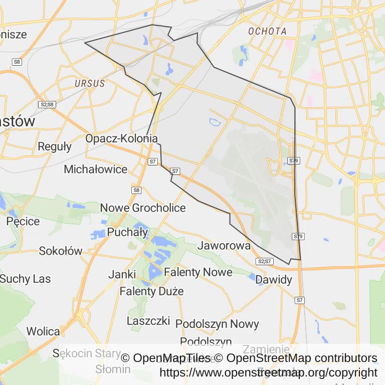 Mapa z zaznaczonymi Włochami w Warszawie