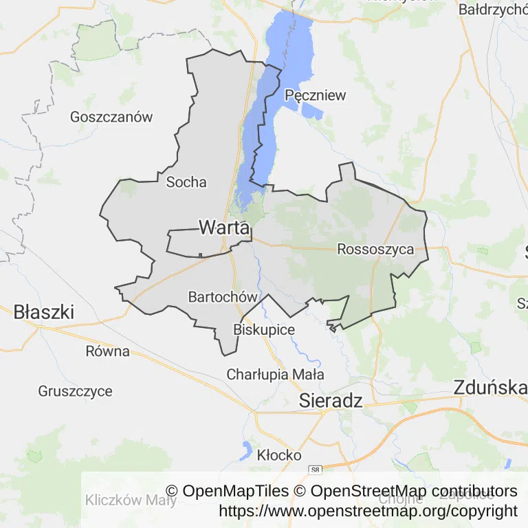 Mapa z zaznaczoną Warcem