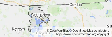 Mapa z zaznaczonym Węgorzewem
