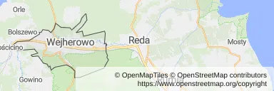 Mapa z zaznaczonym Wejherowem