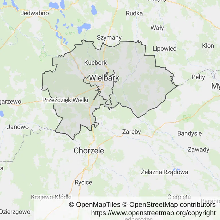 Mapa z zaznaczonym Wielbarkiem