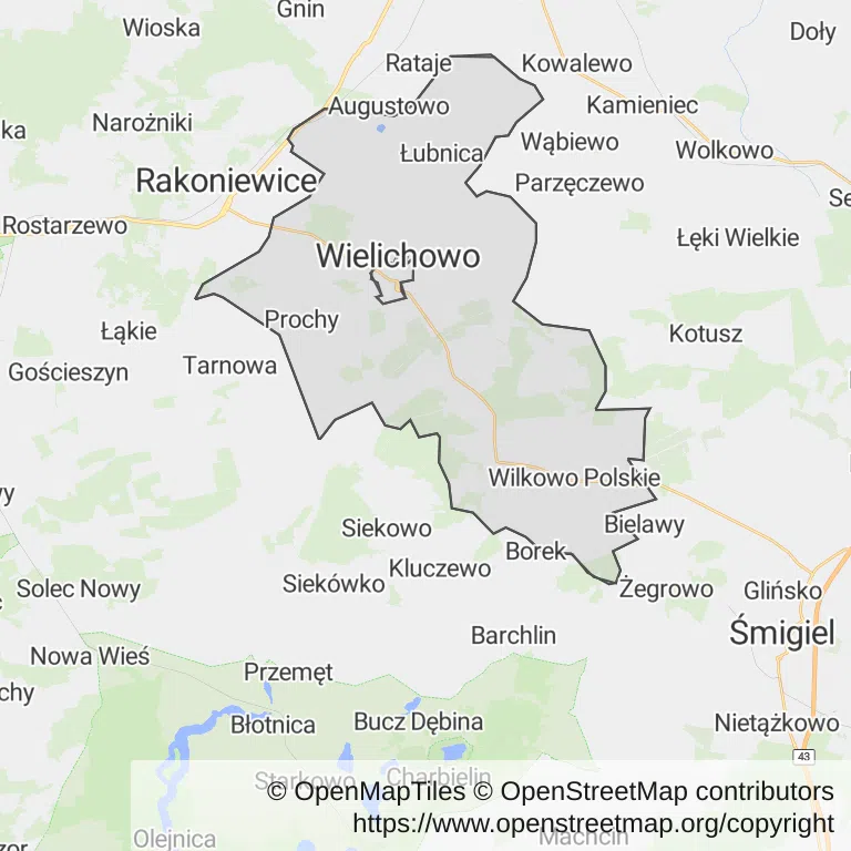 Mapa z zaznaczonym Wielichowem