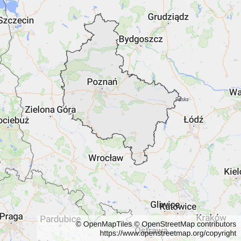 Gastroskopia na NFZ — Mapa z zaznaczonym województwem wielkopolskim