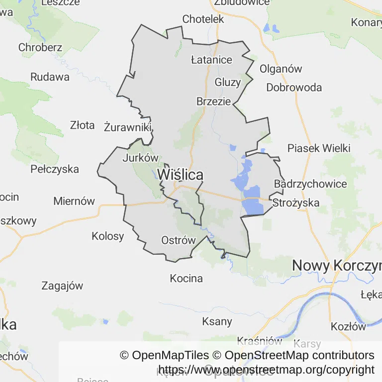 Mapa z zaznaczonym Wiślicy