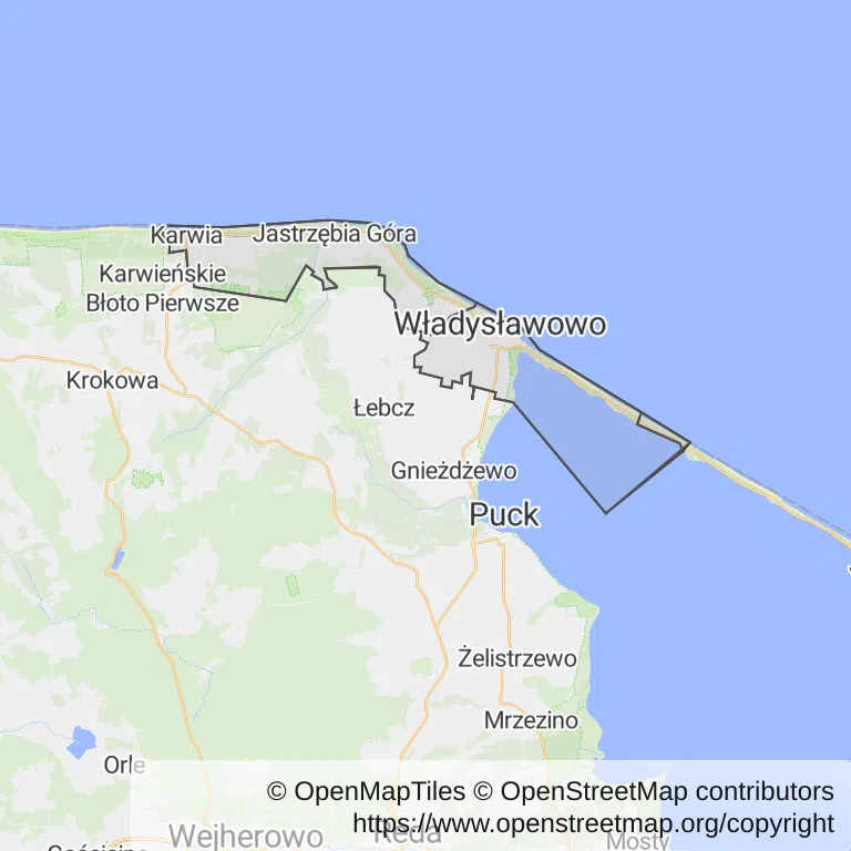 Mapa z zaznaczonym Władysławowem
