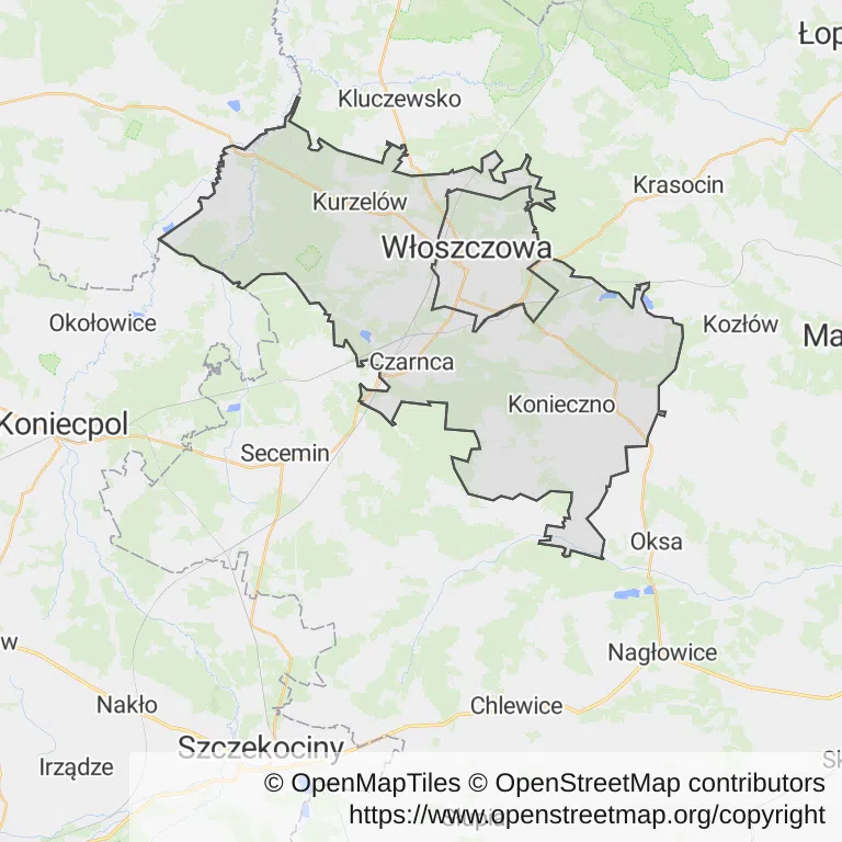 Mapa z zaznaczoną Włoszczowem