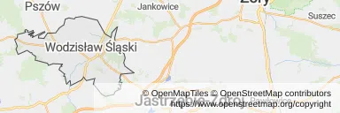 Mapa z zaznaczonym Wodzisławiu Śląskim
