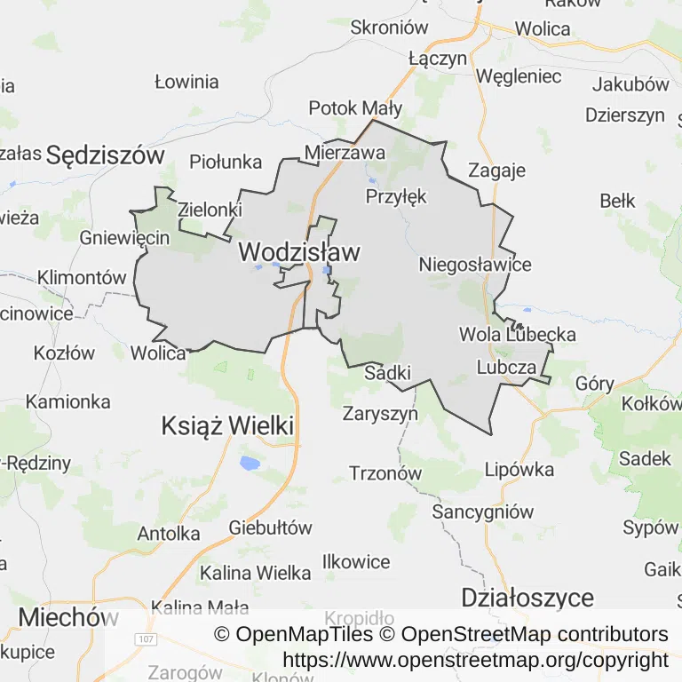 Mapa z zaznaczonym Wodzisławiu