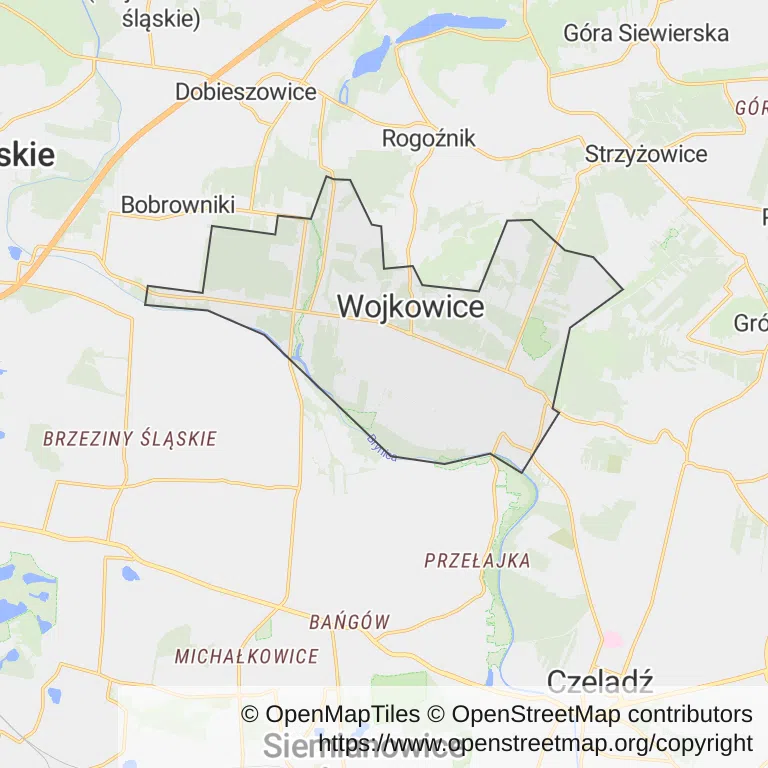 Mapa z zaznaczonymi Wojkowicami