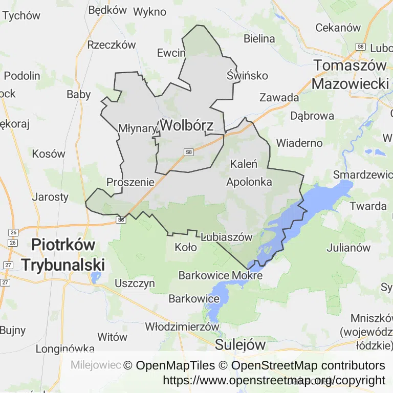 Mapa z zaznaczonym Wolborzem