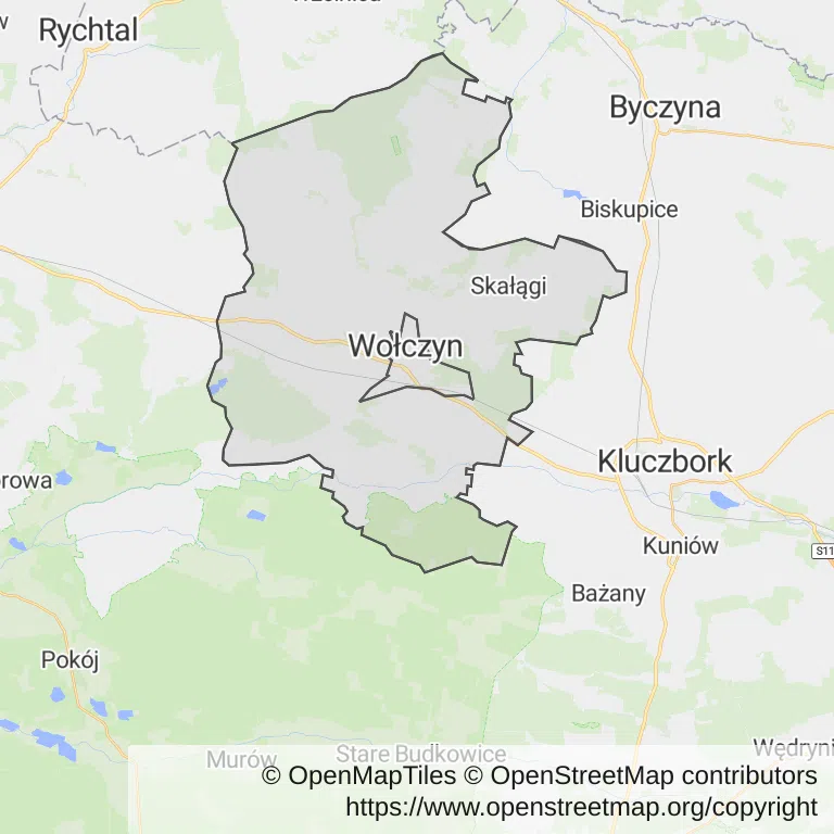 Mapa z zaznaczonym Wołczynem