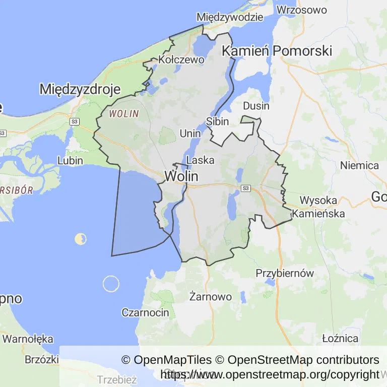 Mapa z zaznaczonym Wolinem