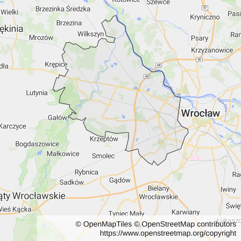 Mapa z zaznaczoną Fabryczną we Wrocławiu