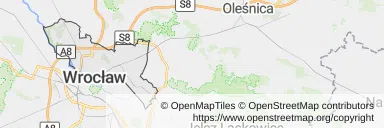 Mapa z zaznaczonym Psie Polem we Wrocławiu