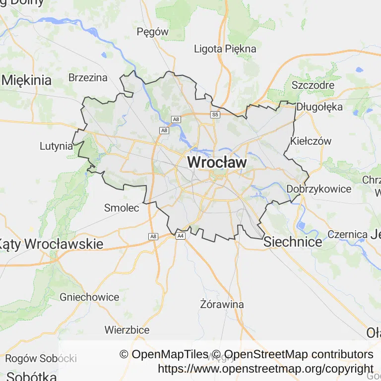 Tomografia komputerowa na NFZ — Mapa z zaznaczonym Wrocławiem