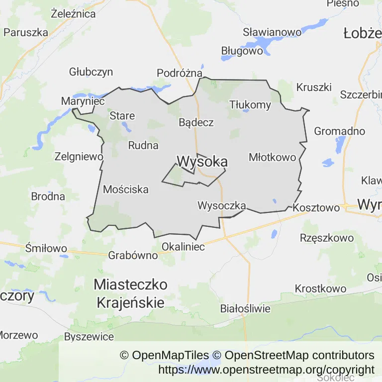 Mapa z zaznaczoną Wysokiej