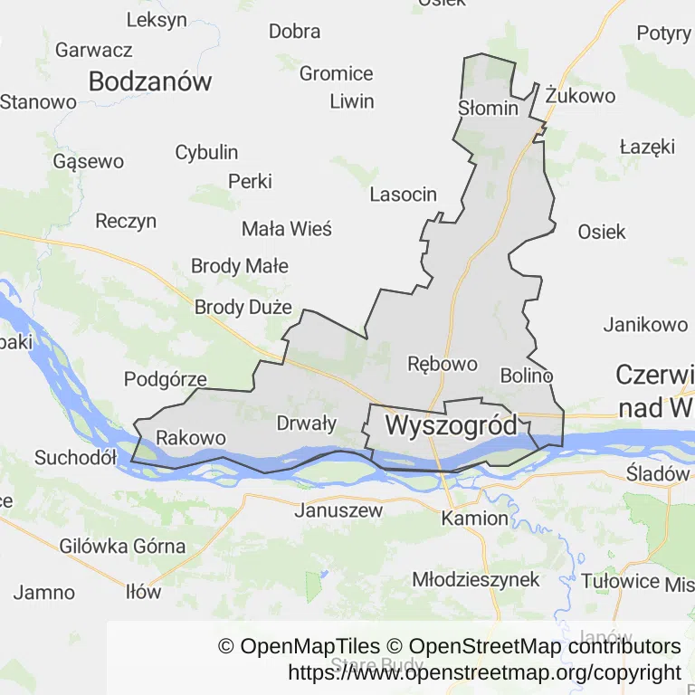 Mapa z zaznaczonym Wyszogrodzem