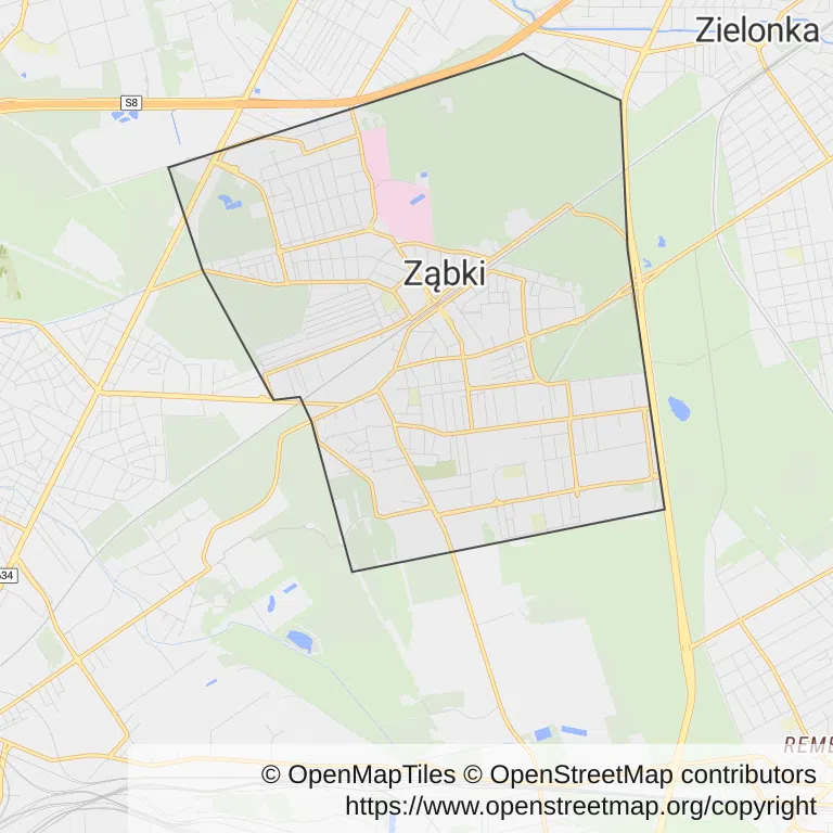 Mapa z zaznaczonym Ząbkami