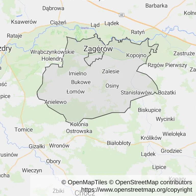 Mapa z zaznaczonym Zagórowem