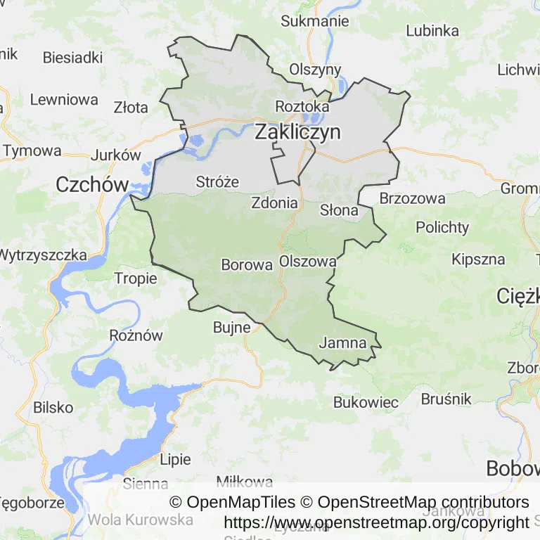 Mapa z zaznaczonym Zakliczynem