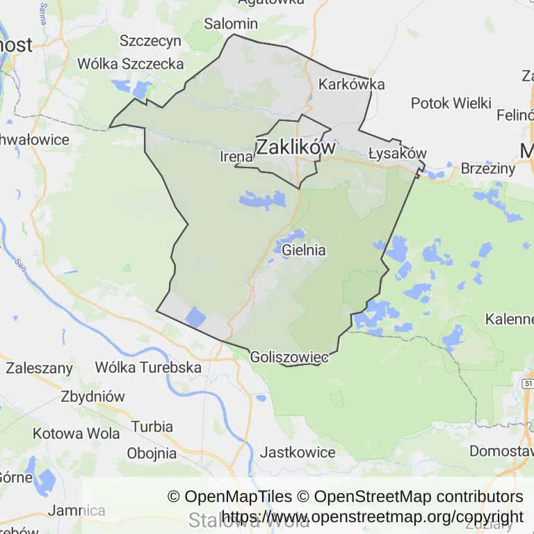 Mapa z zaznaczonym Zaklikowem